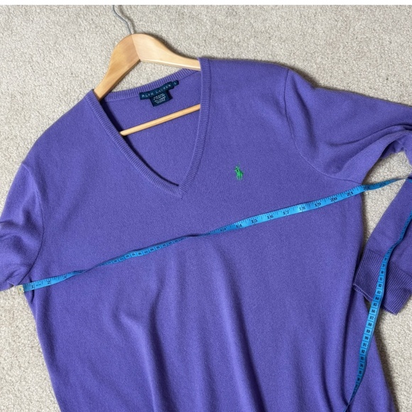 Ralph Lauren Cashmere Sweater V- Neck Purple Banded Bottom Size Large - Picture 10 of 14